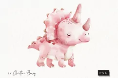 Watercolor Pink Triceratops Dinosaur | Dino PNG Product Image 1