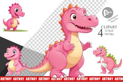 Pink Dinosaur Valentine Clipart Product Image 1