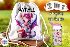 Dinosaur with Books Sublimation | Baby Girl School Bag Print Product Image 1