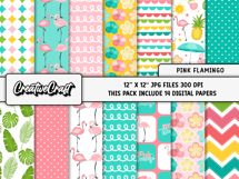 Pink Flamingo Digital Papers, tropical scrapbooking designs Product Image 2