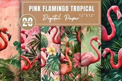 Pink Flamingo Tropical Digital Paper Bundle Product Image 1