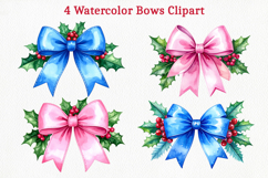 Watercolor Christmas Coquette Bows Sublimation Design PNG Product Image 2