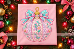 Pink Floral Christmas Ornament PNG with Turquoise Bow Product Image 3