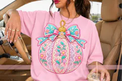 Pink Floral Christmas Ornament PNG with Turquoise Bow Product Image 2