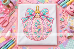 Pink Floral Christmas Ornament PNG with Turquoise Bow Product Image 1
