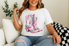 pink floral cowgirl boots png, western boots clipart sublimation, girly cowgirl png design, cowgirl boots with flowers png, trendy western cowgirl sublimation, rustic floral cowgirl clipart, pink cowgirl boots printable art, cowgirl rodeo fashion png, flo
