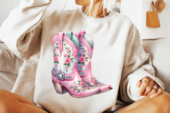 pink floral cowgirl boots png, western boots clipart sublimation, girly cowgirl png design, cowgirl boots with flowers png, trendy western cowgirl sublimation, rustic floral cowgirl clipart, pink cowgirl boots printable art, cowgirl rodeo fashion png, flo