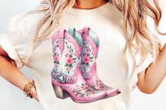 pink floral cowgirl boots png, western boots clipart sublimation, girly cowgirl png design, cowgirl boots with flowers png, trendy western cowgirl sublimation, rustic floral cowgirl clipart, pink cowgirl boots printable art, cowgirl rodeo fashion png, flo