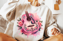 pink floral cowgirl guitar png, western music clipart sublimation, girly cowgirl guitar png design, rustic floral guitar sublimation, country music cowgirl png file, trendy cowgirl guitar clipart, pink guitar cowgirl sublimation design, rodeo cowgirl musi