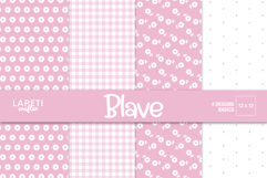 Pink floral digital paper pack with 4 soft 12x12 printable patterns for crafts and stationery.