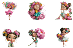 Pink Floral Girls PNG Clipart Bundle Product Image 2