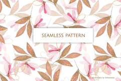 Pink Floral &amp; Gold Leaf Seamless Pattern Product Image 1