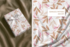 Pink Floral &amp; Gold Leaf Seamless Pattern Product Image 2