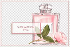 Perfume pink bottle with rose flower| PNG Sublimation design Product Image 1