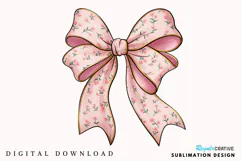 Pink Floral Toile Coquette Bow PNG, Coquette Bow Floral Pink Product Image 1