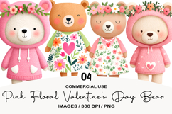 Pink Floral Valentine's Day Bear Clipart Product Image 1