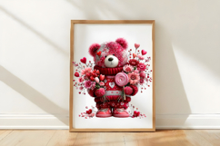 Pink Floral Valentine's Day Bear Clipart Product Image 3