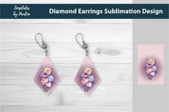 Pink Flower Bouquet diamond Earrings Sublimation Designs PNG