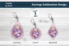 Pink Flower Bouquet Earrings Sublimation Designs PNG