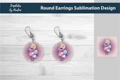 Pink Flower Bouquet round Earrings Sublimation Designs PNG