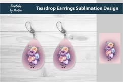 Pink Flower Bouquet teardrop Earrings Sublimation Designs PNG