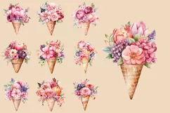 Pink Flower ice Cream Cones | Watercolour Clipart PNG Product Image 2