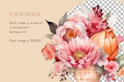 Pink Flower ice Cream Cones | Watercolour Clipart PNG Product Image 3