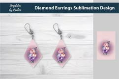 Pink Flower diamond Earrings Sublimation Designs PNG