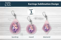 Pink Flower Earrings Sublimation Designs PNG