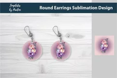 Pink Flower round Earrings Sublimation Designs PNG
