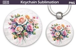 Roses Round Keychain | Pink Floral Key Keychain Product Image 1