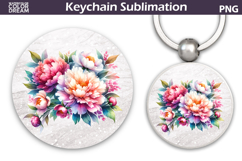 Peony Round Keychain | Pink Floral Key Keychain Product Image 1