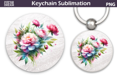 Peony Round Keychain | Pink Floral Key Keychain Product Image 1
