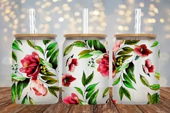 Pink Flowers - 16oz Libbey Glass - PNG Sublimation Design Product Image 1