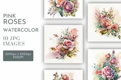 Pink Roses Arrangement | Watercolour Clipart JPG Product Image 1