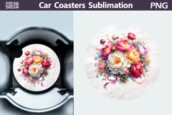 Pink Flowers Car Coaster | Peonies Round Car Coaster Product Image 1