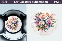 Pink Flowers Car Coaster | Peonies Round Car Coaster Product Image 1
