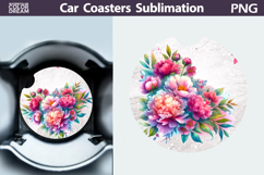 Pink Flowers Car Coaster | Peonies Round Car Coaster Product Image 1