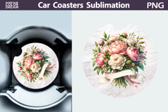 Pink Flowers Car Coaster | Peonies Round Car Coaster Product Image 1