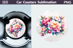 Pink Flowers Car Coaster | Peonies Round Car Coaster Product Image 1