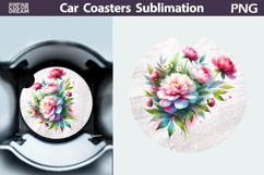 Pink Flowers Car Coaster | Peonies Round Car Coaster Product Image 1