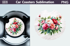 Pink Flowers Car Coaster | Peonies Round Car Coaster Product Image 1