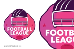 Bold pink football league badge featuring a stylized helmet emblem and strong typography, ideal for team branding, event promotion, posters, social media and sports marketing materials and templates