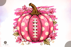 Pink Football Pumpkin PNG,Polka Dot Fall Sports Design Product Image 1