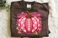 Pink Football Pumpkin PNG,Polka Dot Fall Sports Design Product Image 2