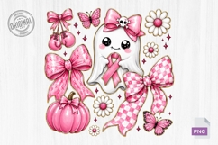 Pink Ghost Bow Breast Cancer Clipart Bundle Product Image 1