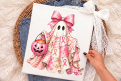 Pink Ghost Breast Cancer PNG, Retro Halloween Awareness Product Image 3