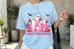 Pink Ghosts Breast Cancer Halloween Art PNG Product Image 3