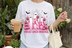 Pink Ghosts Breast Cancer Halloween Art PNG Product Image 4