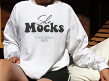White Gildan Sweatshirt Mockup /Boho Model Mockup Product Image 2